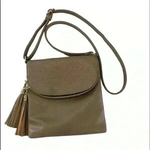 B BRENTANO Vegan Multi-Zipper Crossbody Handbag Purse with Tassel Accents